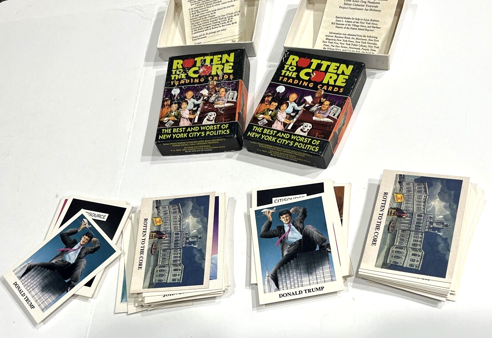 DONALD TRUMP Rookie Card 1989 Rotten Core Complete Set 1-36 Trading Cards 2 Sets