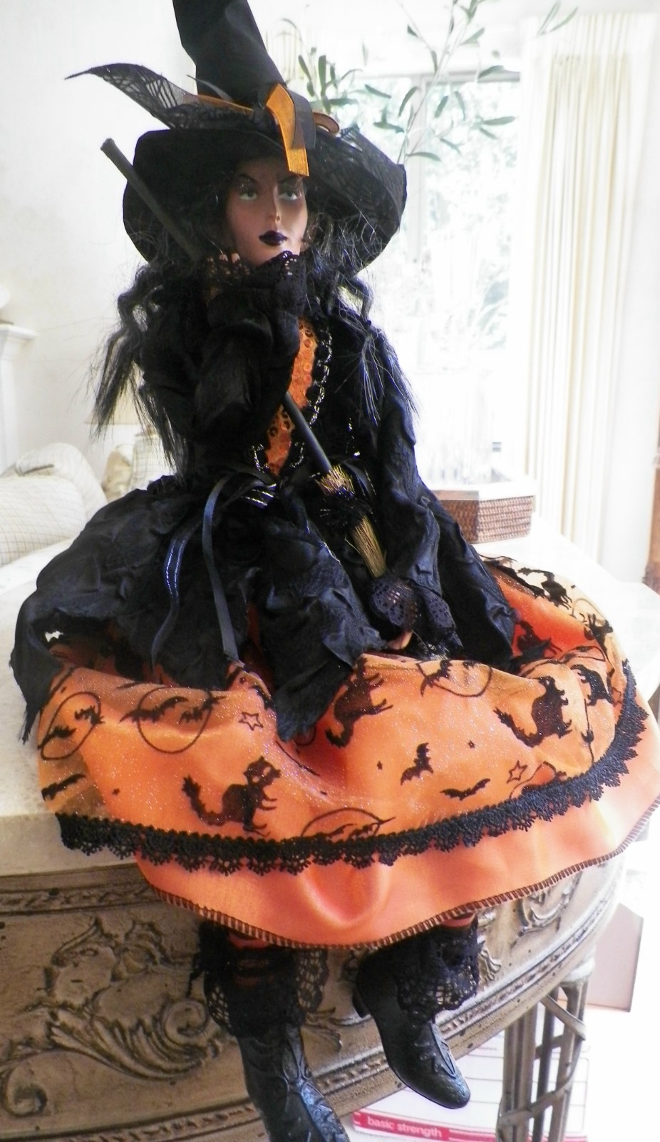 Broomstick Blvd. HALLOWEEN Pretty Witch Doll w/ Broom Shelf Sitter Victorian