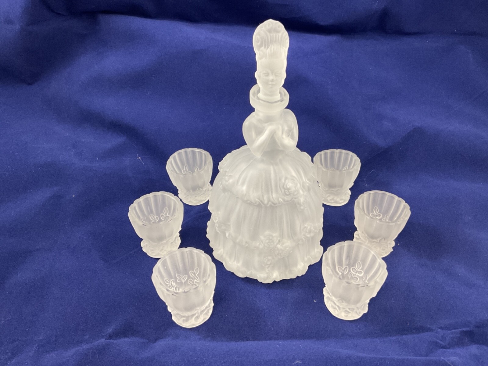 vintage glass decanter set clear frost woman czech