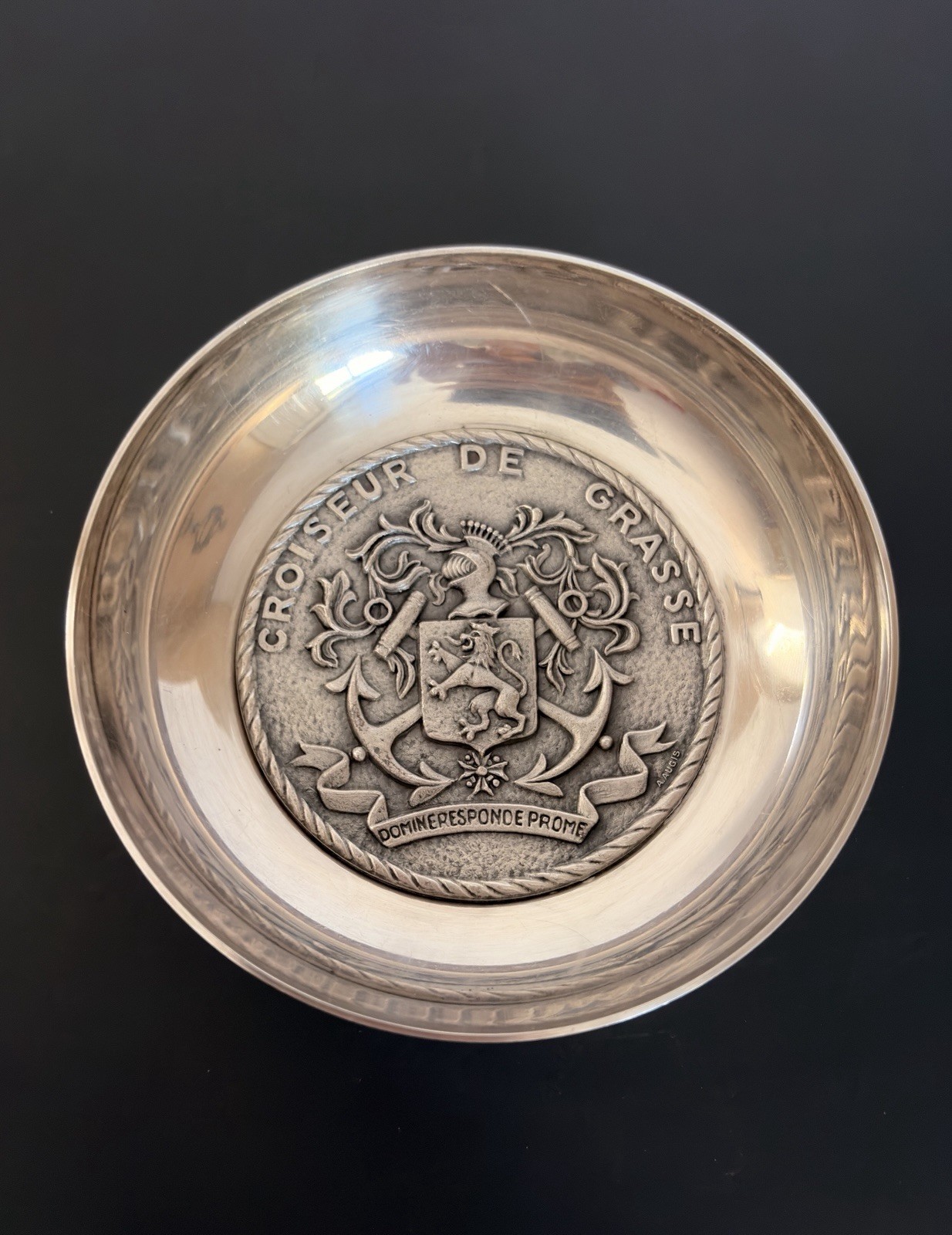 A. AUGIS FRENCH NAVY CROISEUR DE GRASSE SILVER-PLATED MILITARY DISH VINTAGE