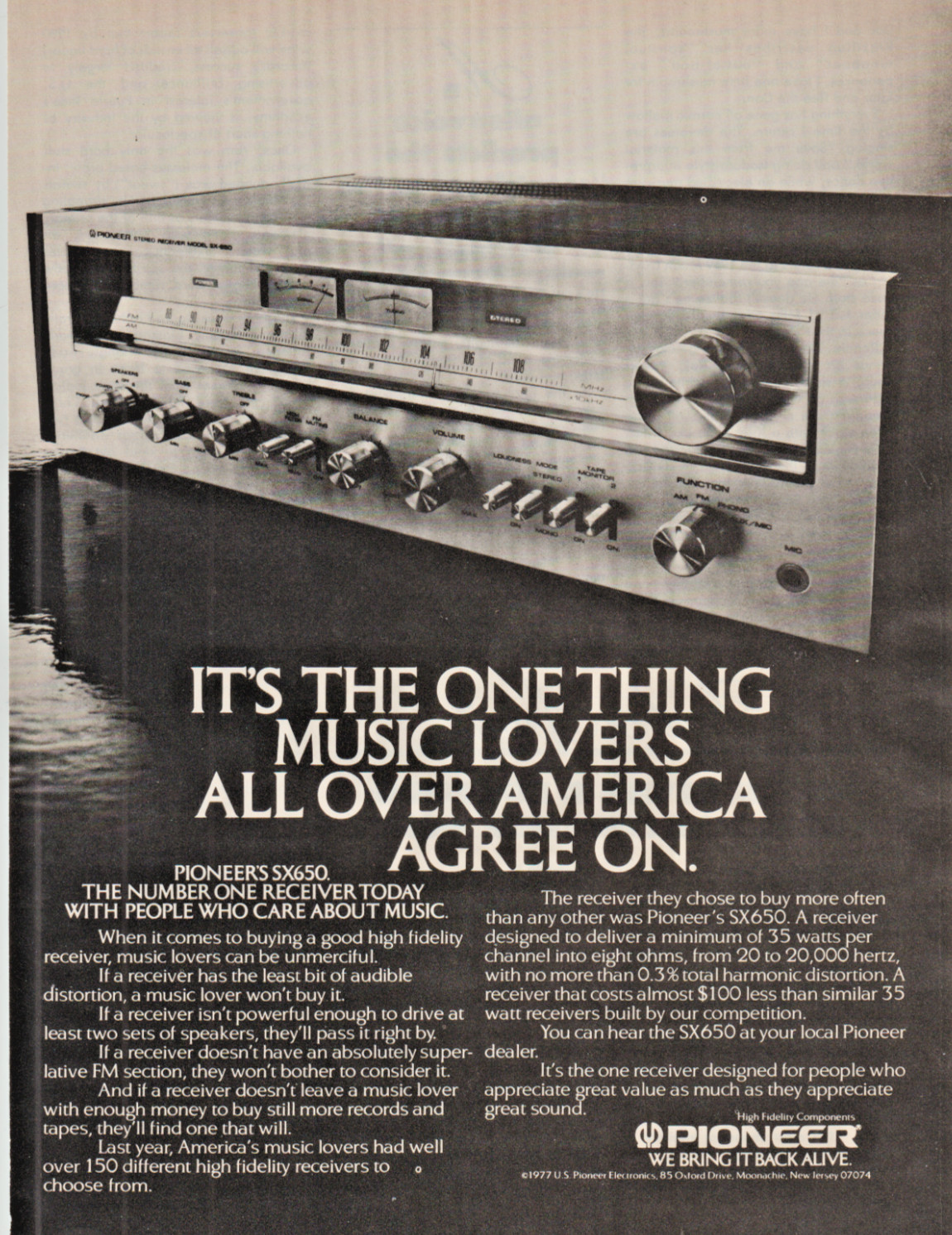 1978 Pioneer Print Ad 7.5