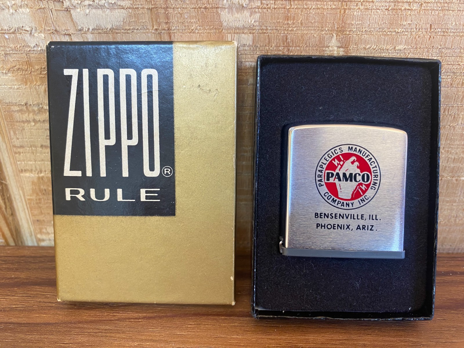 Vintage Pamco Paraplegics Manufacturing Zippo Rule Measuring Tape w/ Box Nice