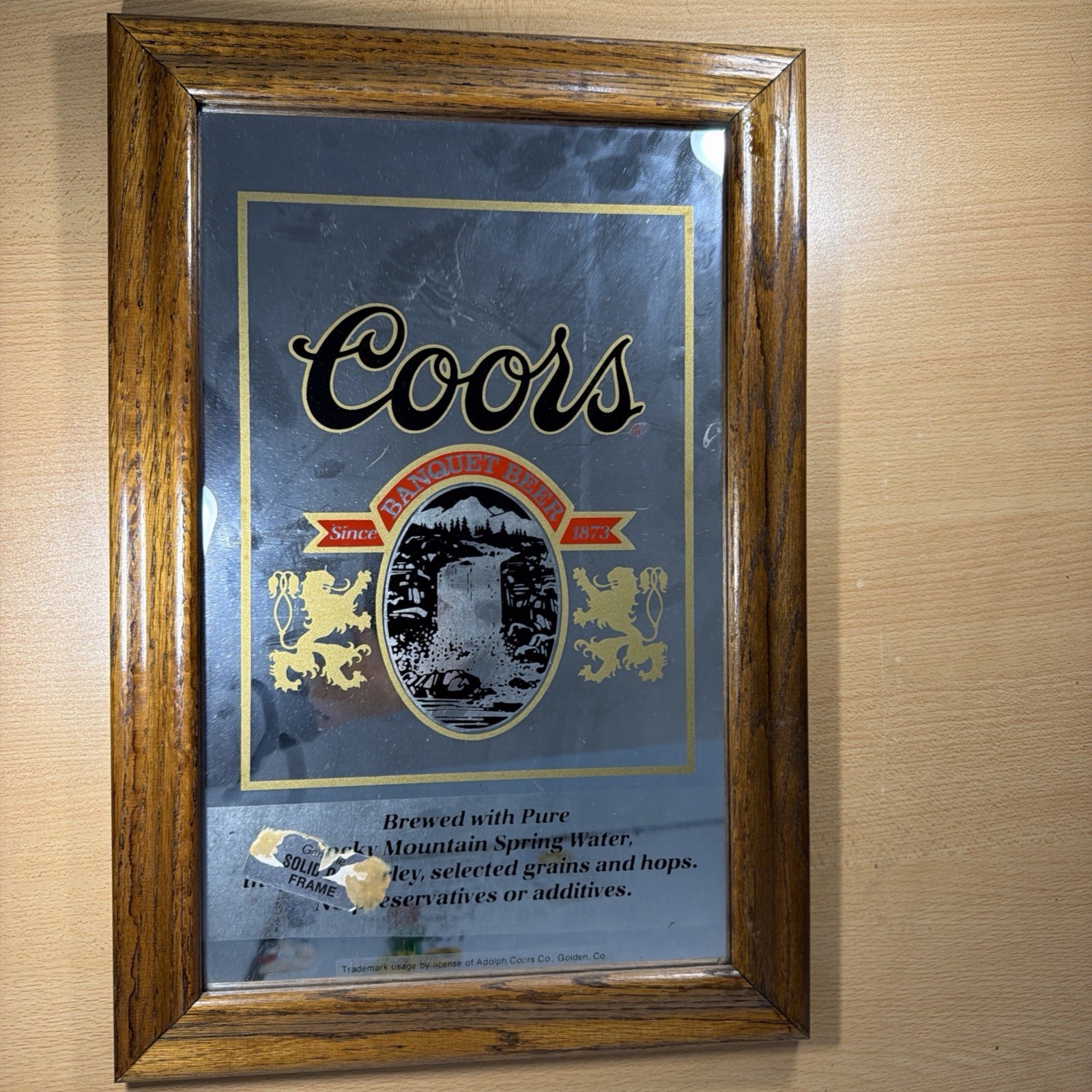Vintage 1980s Coors Mirrored Sign Brewed With Pure Rocky Mountain Water