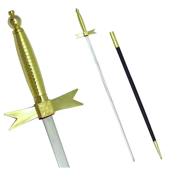 Masonic Fellowcraft Blue Lodge Sword Square Compass Gold Hilt w/ Case