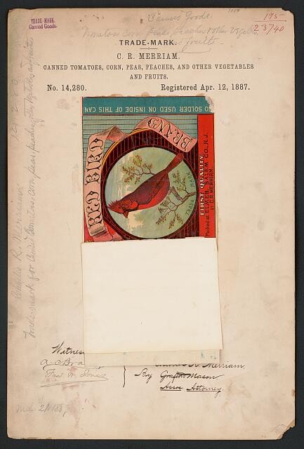 C. R. Merriam 1887 Red Bird Brand Jersey Red Tomatoes Trade-Mark Registration