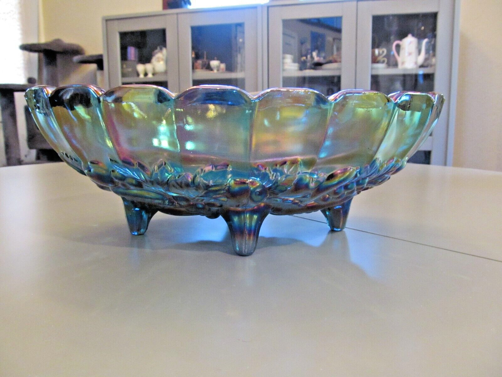 COLONY HARVEST BLUE CARNIVAL GLASS 12 1/4