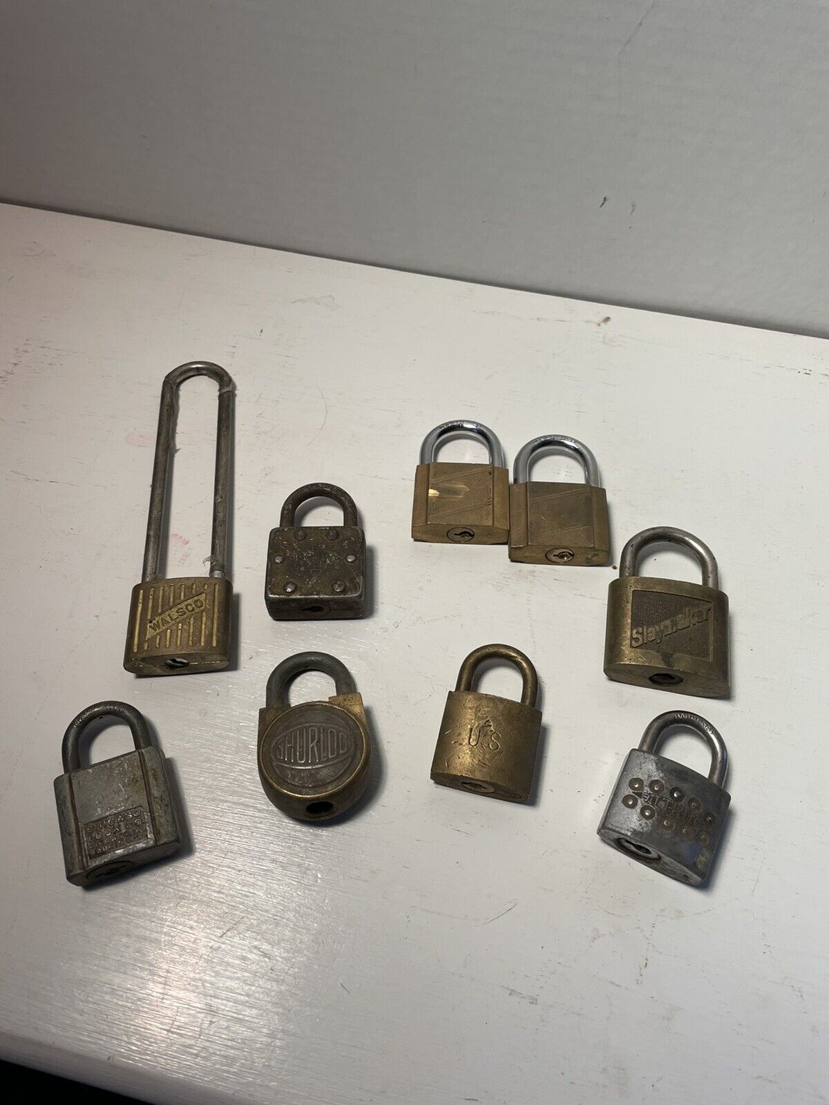 Vintage Lock Lot Of 6 Brass And  3 Steel No Keys