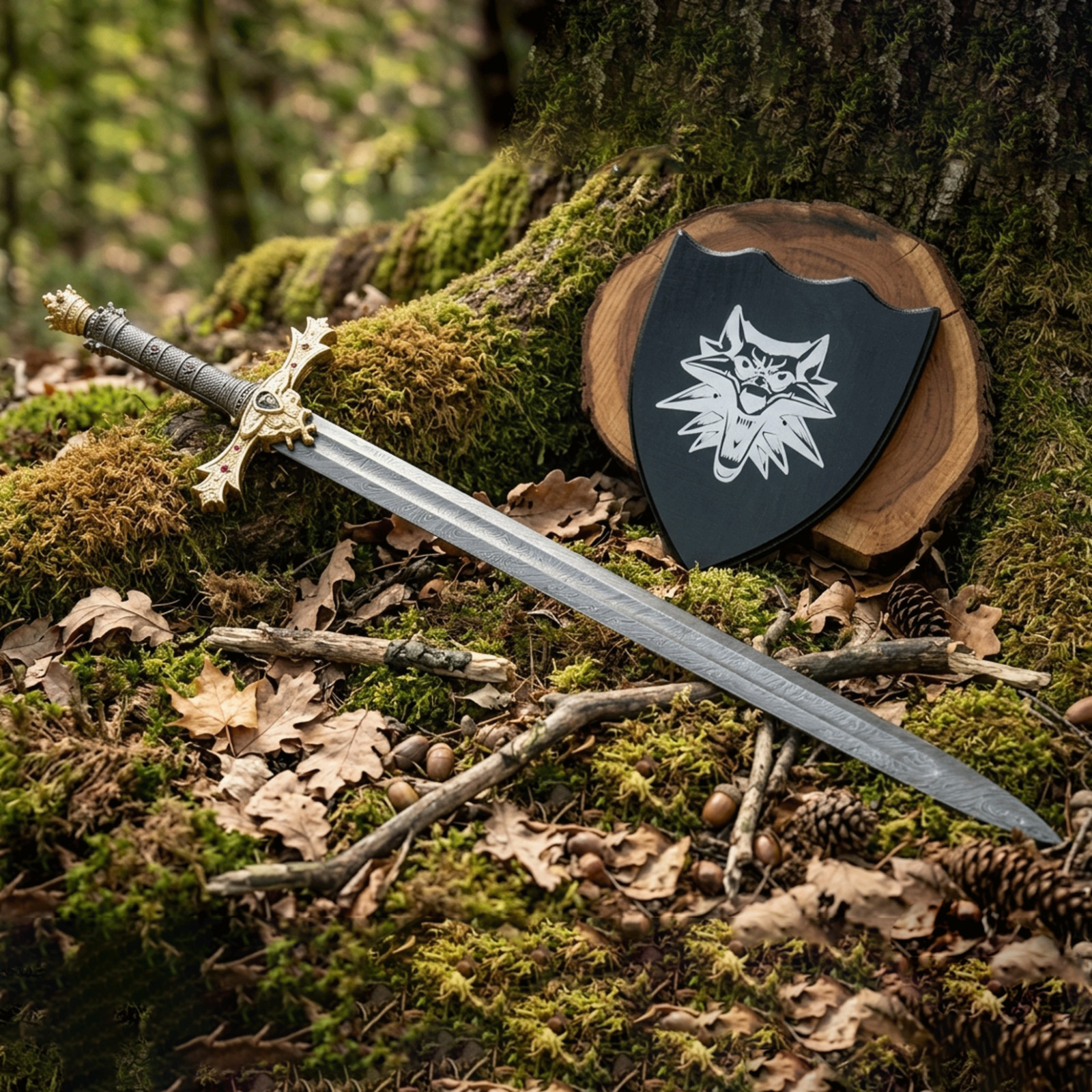 Handmade King Arthur Excalibur sword , Crown Head Merlin Templar Medieval sword