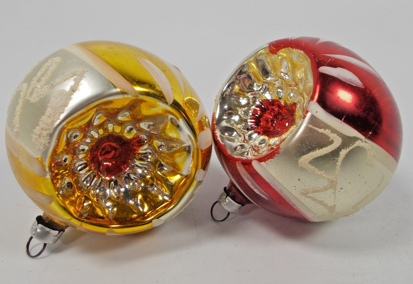 Vtg Glass Christmas Ornaments Indent Reflector Gold/Red/Silver 2...West Germany Vtg Glass Christmas Ornaments Indent Reflector Gold/Red/Silver 2...West Germany