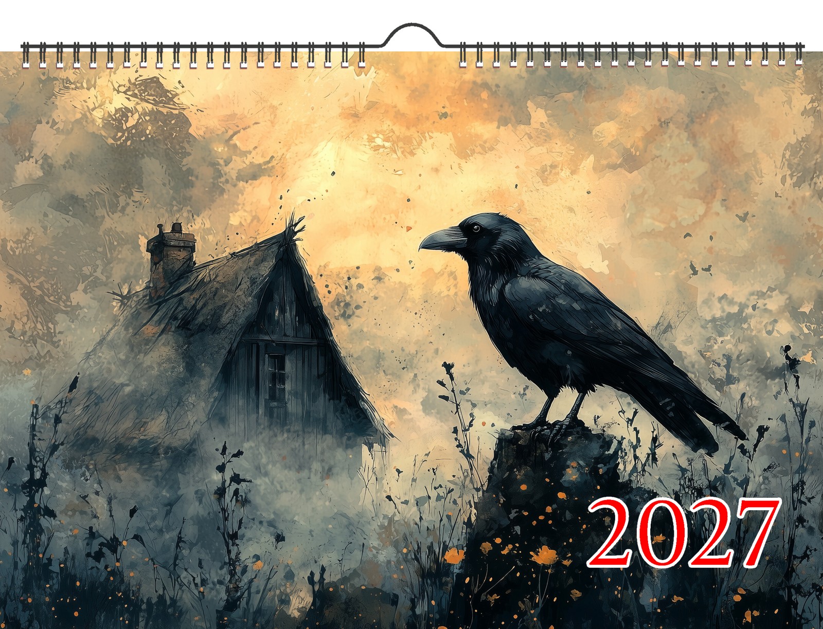 2027 Wall Calendar ~ Ravens and Ruins: Haunting Woodland Cabins with Watchful