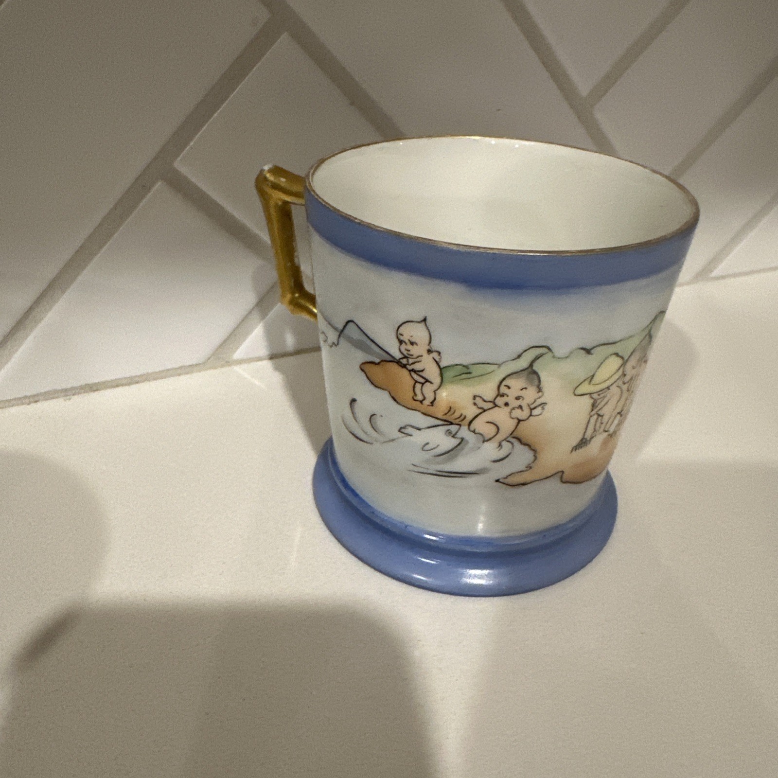 ANTIQUE T&V Limoges France Porcelain Child kewpie Gold Gilt  Handled CUP