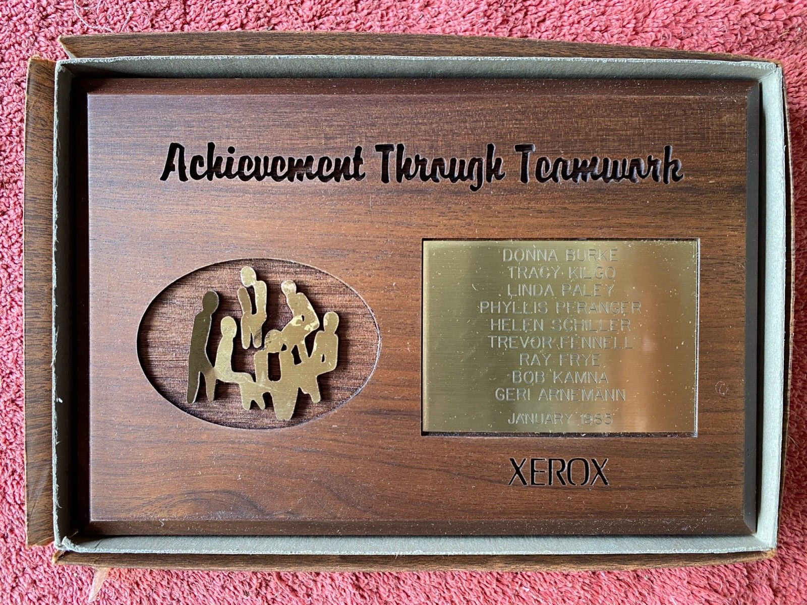 Vintage Xerox Corporation Wooden Plaque 1985 Achievement Through Teamwork Award