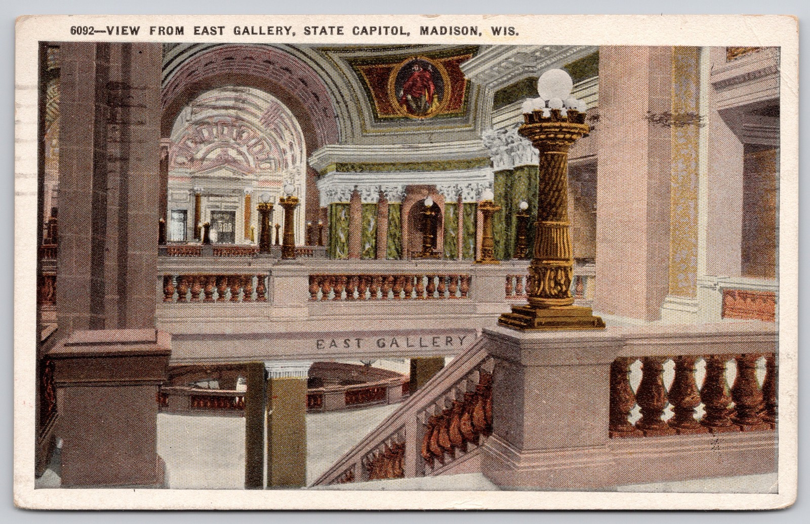 Madison Wisconsin WI State Capitol East Gallery Postcard c1920s