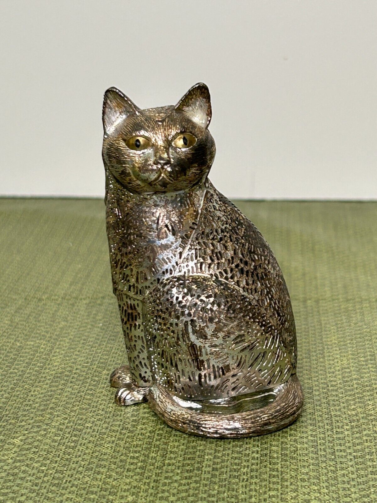 VTG CHRISTOFLE FRANCE LUMIERE Collection Cat Kitten Silver-Plate Figurine