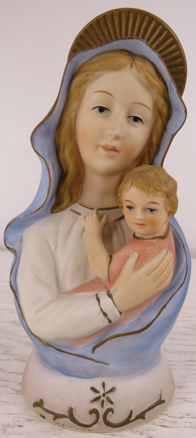 Vintage Mary and Baby Jesus Fine Porcelain​ Italy Hand Painted 7.25in