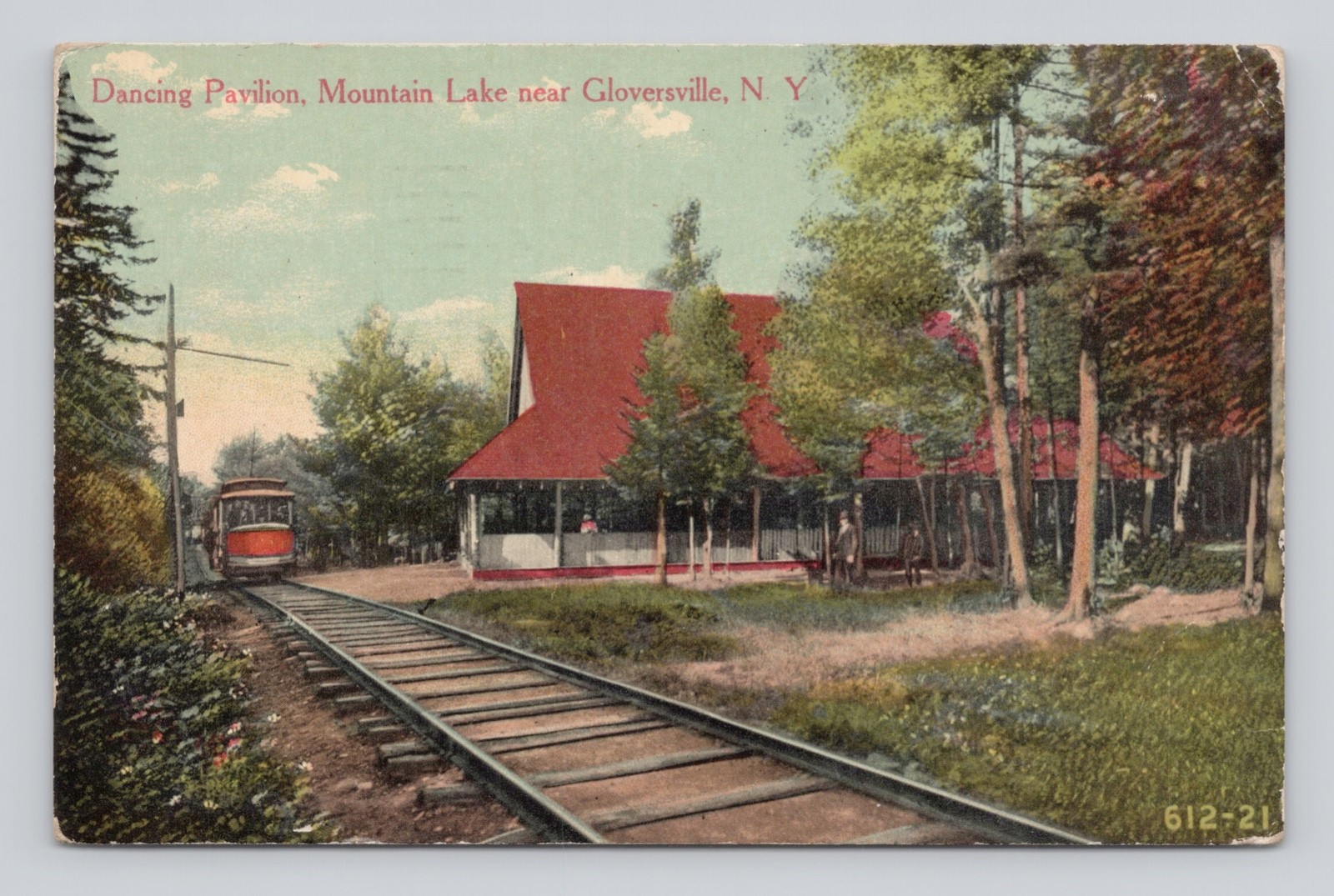 Postcard Dancing Pavilion Trolley Mountain Lake Near Gloversville Adirondack NY