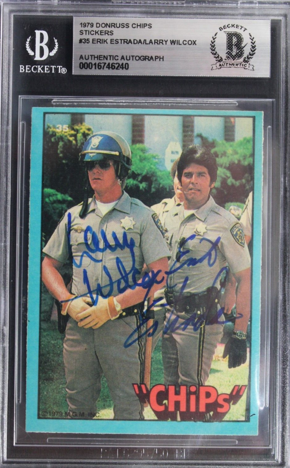 Erik Estrada Larry Wilcox CHiPs Signed 1979 DONRUSS #35 Dual Autograph Card BAS