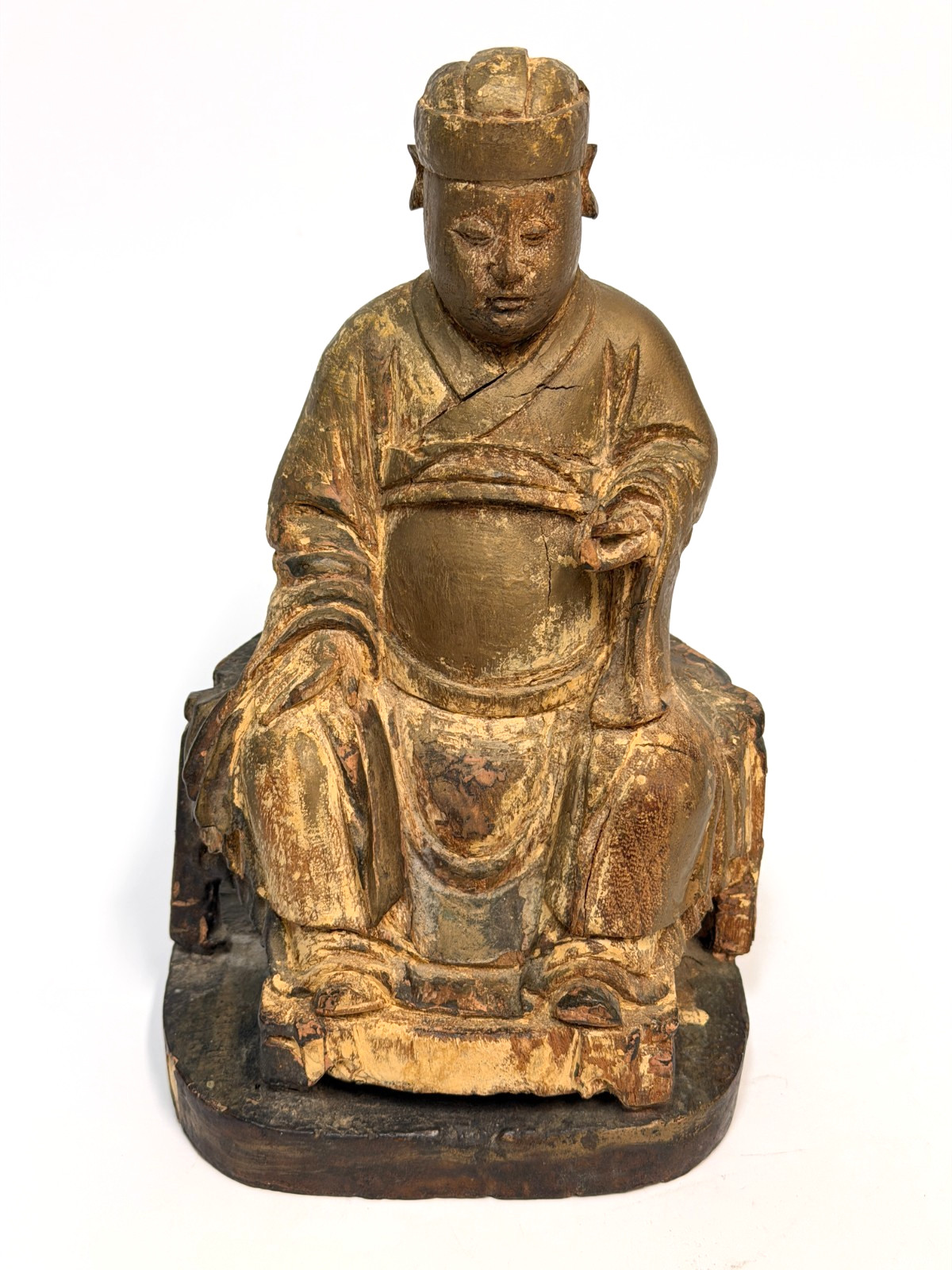 17/18C Chinese Gilt Wooden Folk Carving Seated Deity 8.5\ 17/18C Chinese Gilt Wooden Folk Carving Seated Deity 8.5\