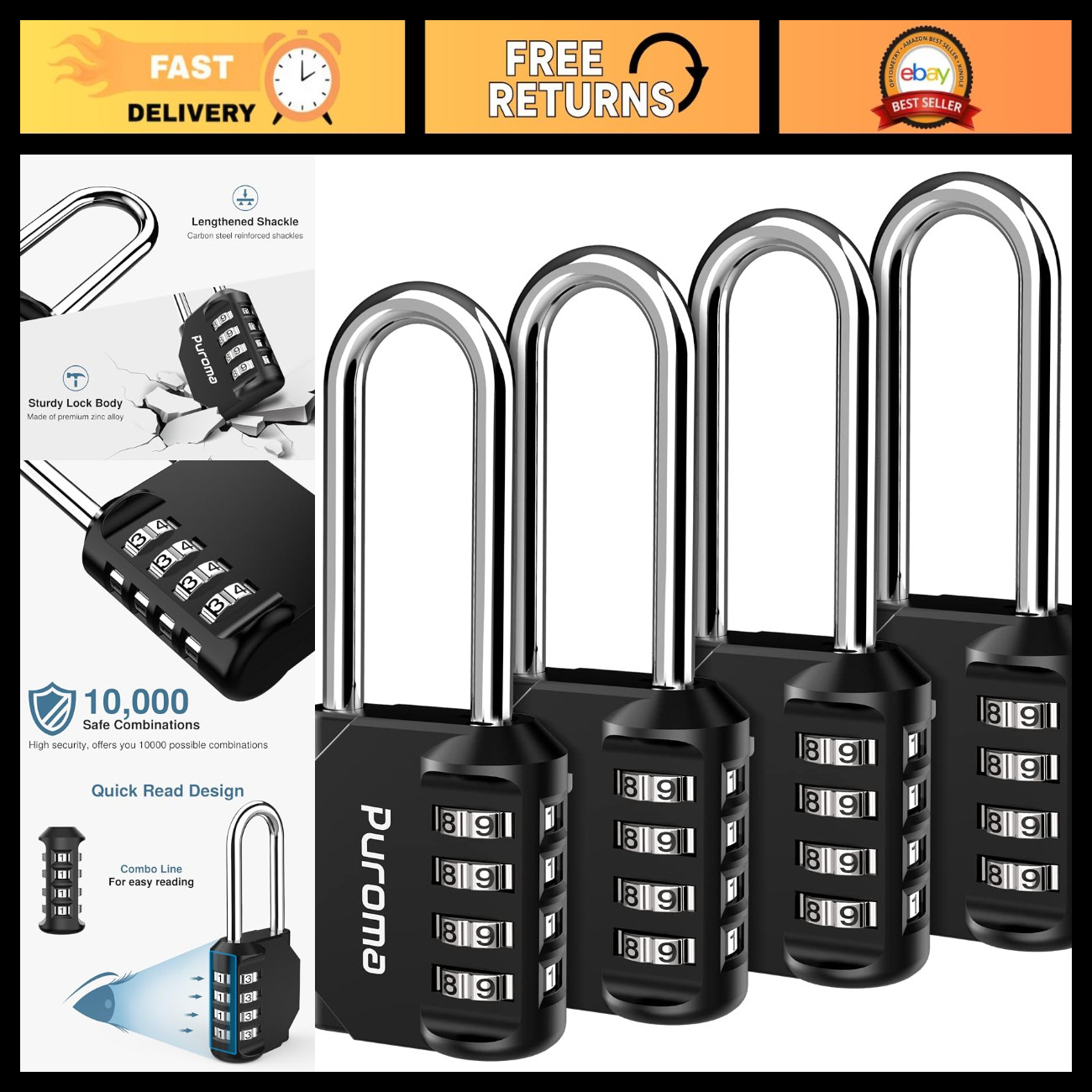 4 Pack 4-Digit Combination Padlocks - 2.6 Inch Security Locks for Gates & Sheds
