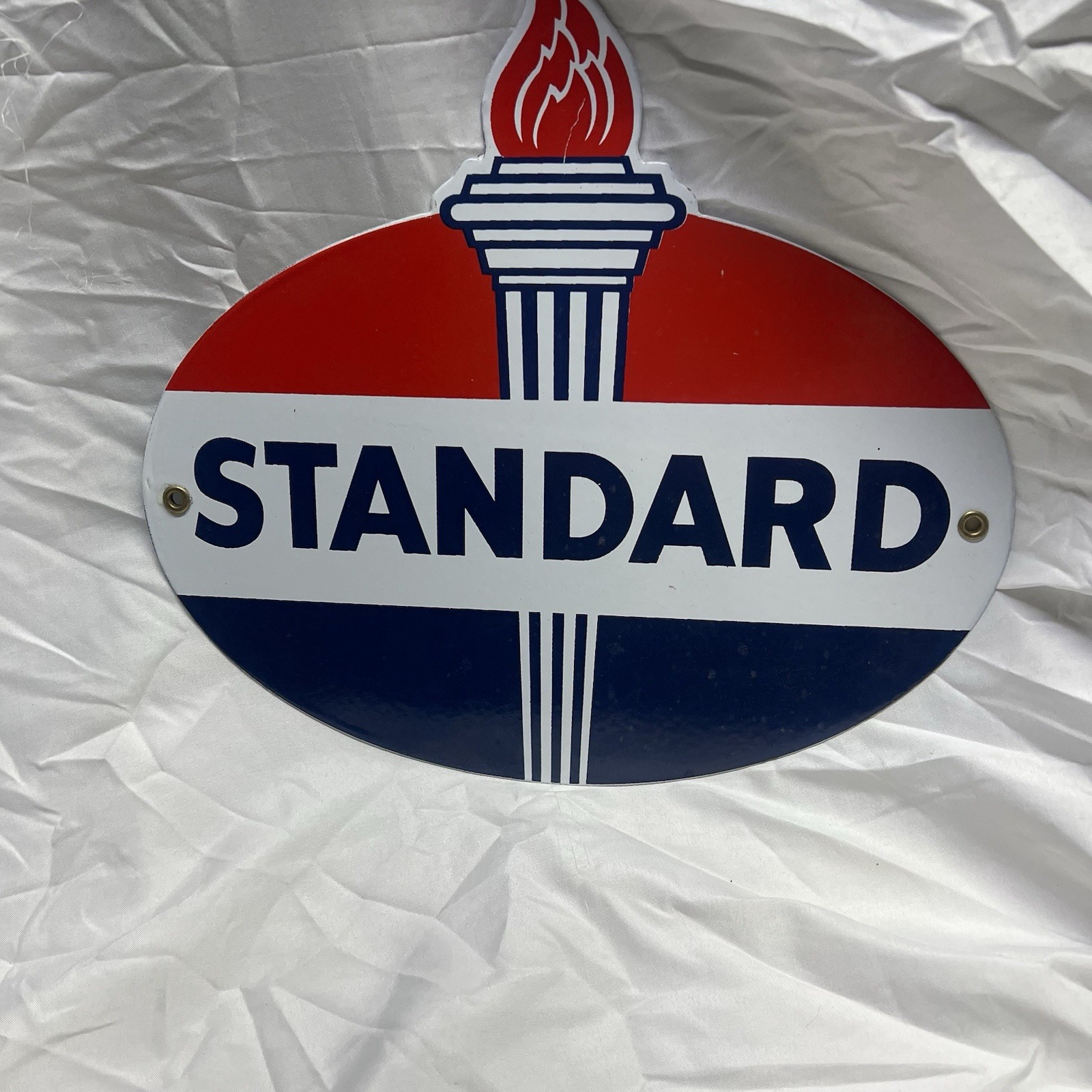 STANDARD TORCH PORCELAIN SIGN Vintage 12” Amoco gas sign advertising station 