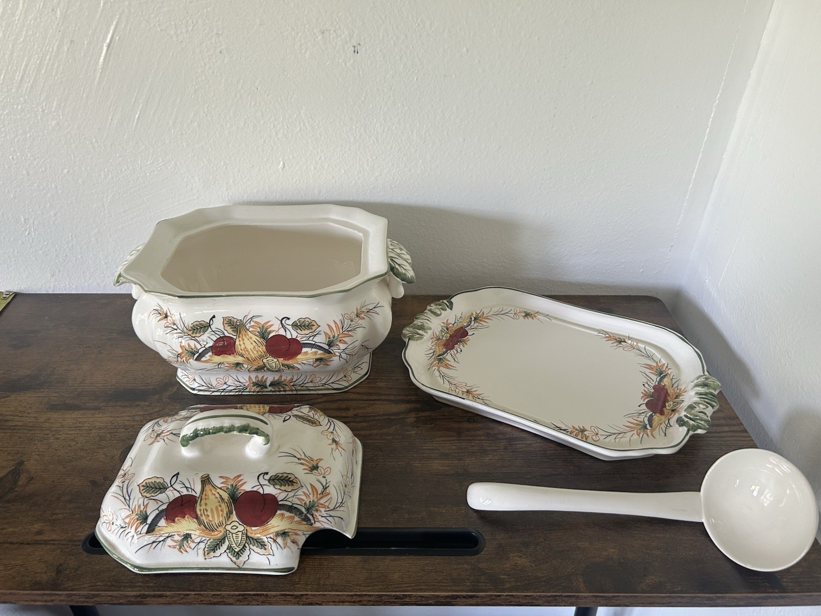 RARE 4-PC Royal Sealy Plum Harvest Soup Tureen Matching Platter Lid & Ladle 60\'s