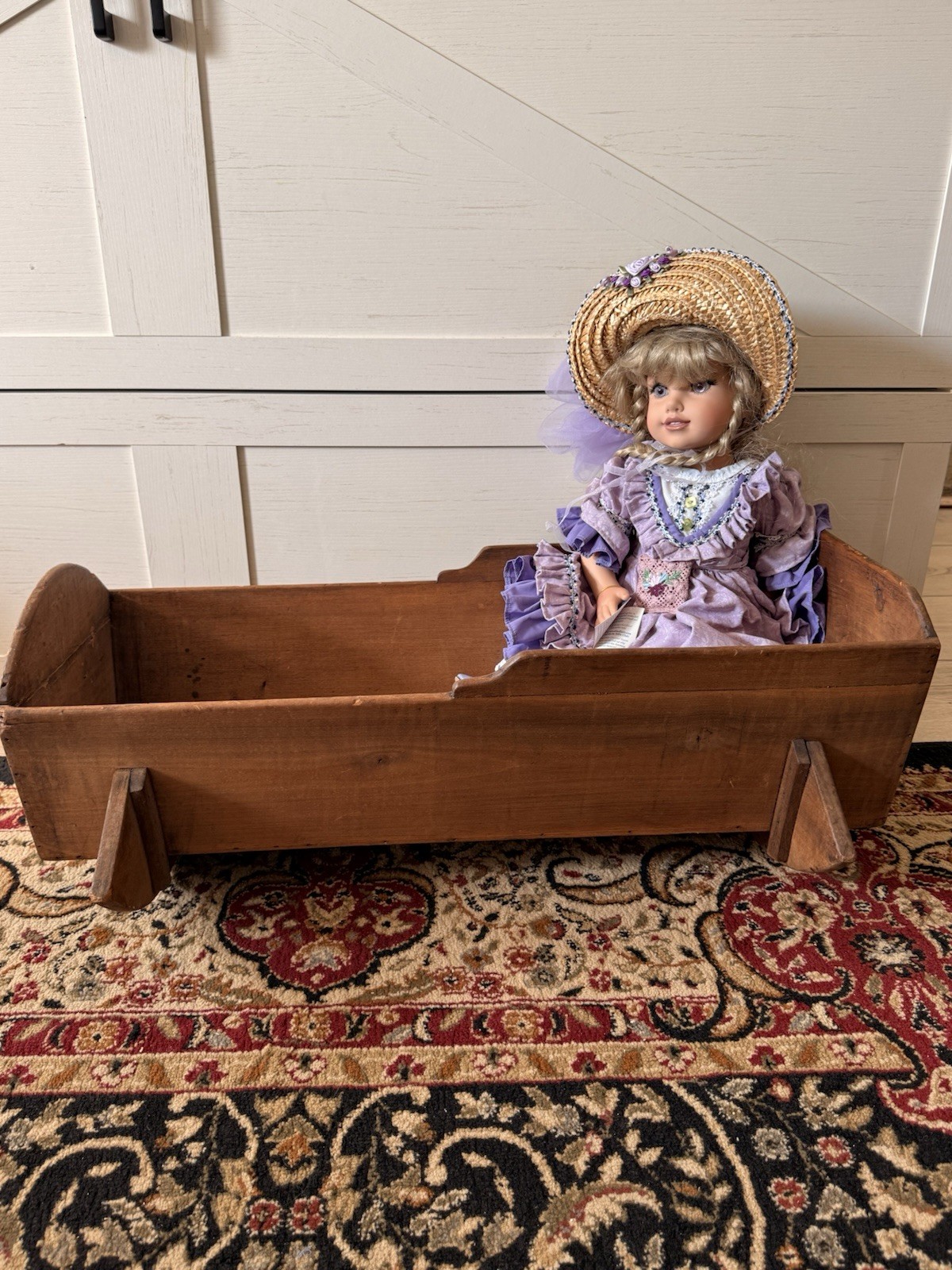 Vintage Wooden Swinging Doll Cradle Bassinet Crib Antique Handmade