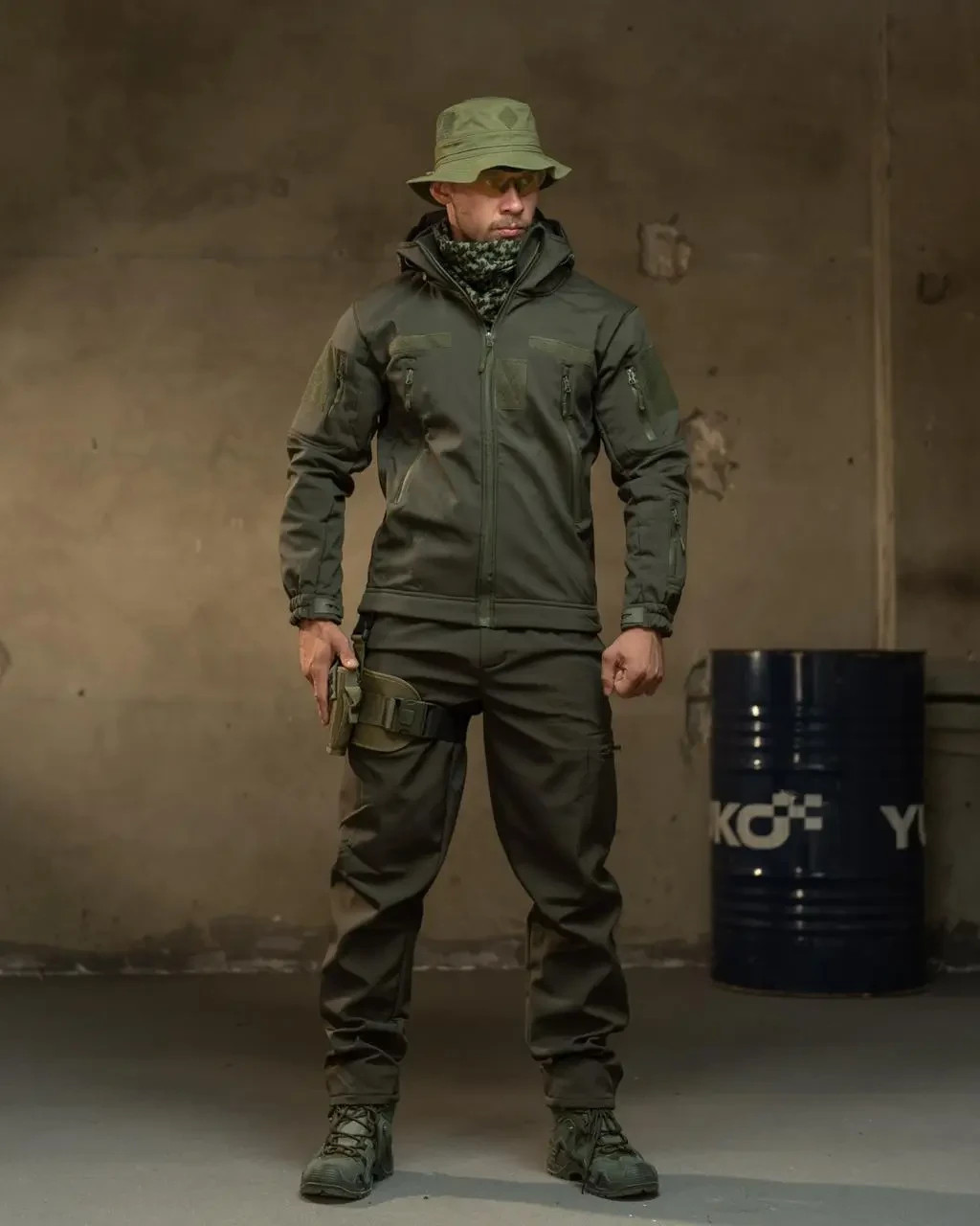 Demi-season tactical suit olive on fleece, Water-repellent military softshel💛💙