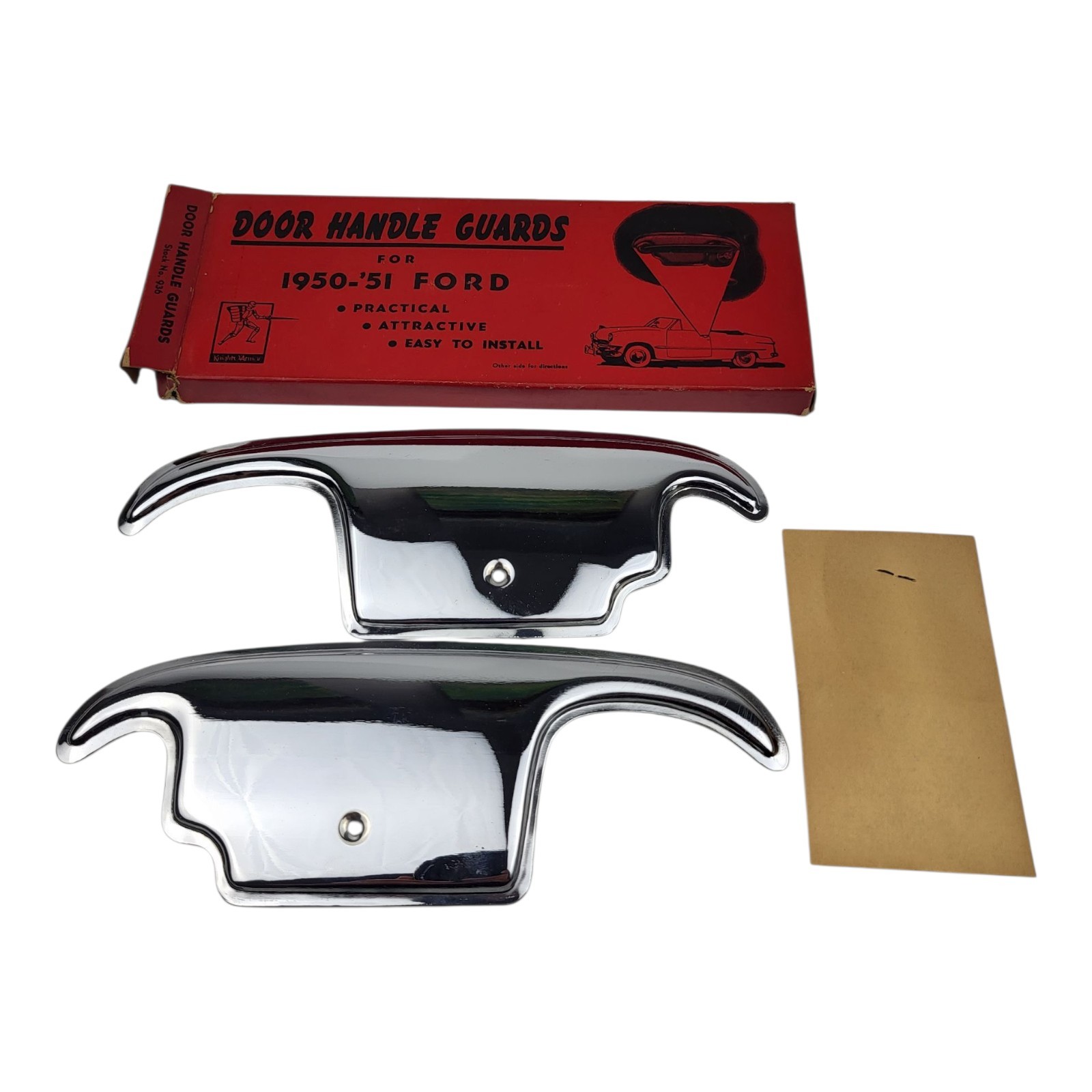 Vintage 1950-1951 Ford Car Chrome Door Handle Guards NOS Knight O' Armor