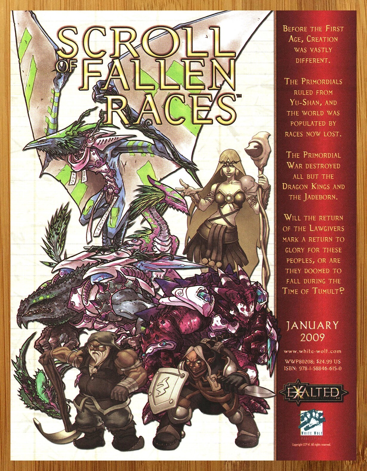 2008 Exalted RPG Scroll of Fallen Races Print Ad/Poster White Wolf Game Art 00s