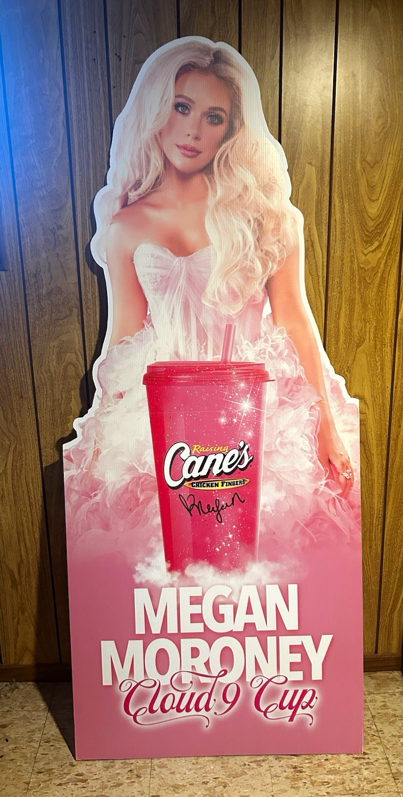 Raising Cane's Megan Moroney Cloud 9 Cup Cardboard Standee Sign Pink
