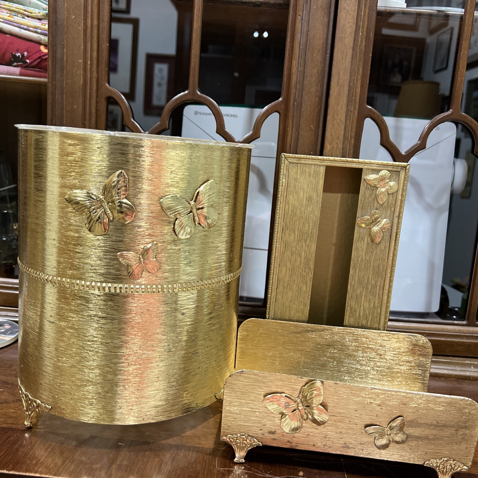 VTG MCM Hollywood Regency Gold Butterfly Trio/Trash, Tissue & Hand Towel VTG MCM Hollywood Regency Gold Butterfly Trio/Trash, Tissue & Hand Towel