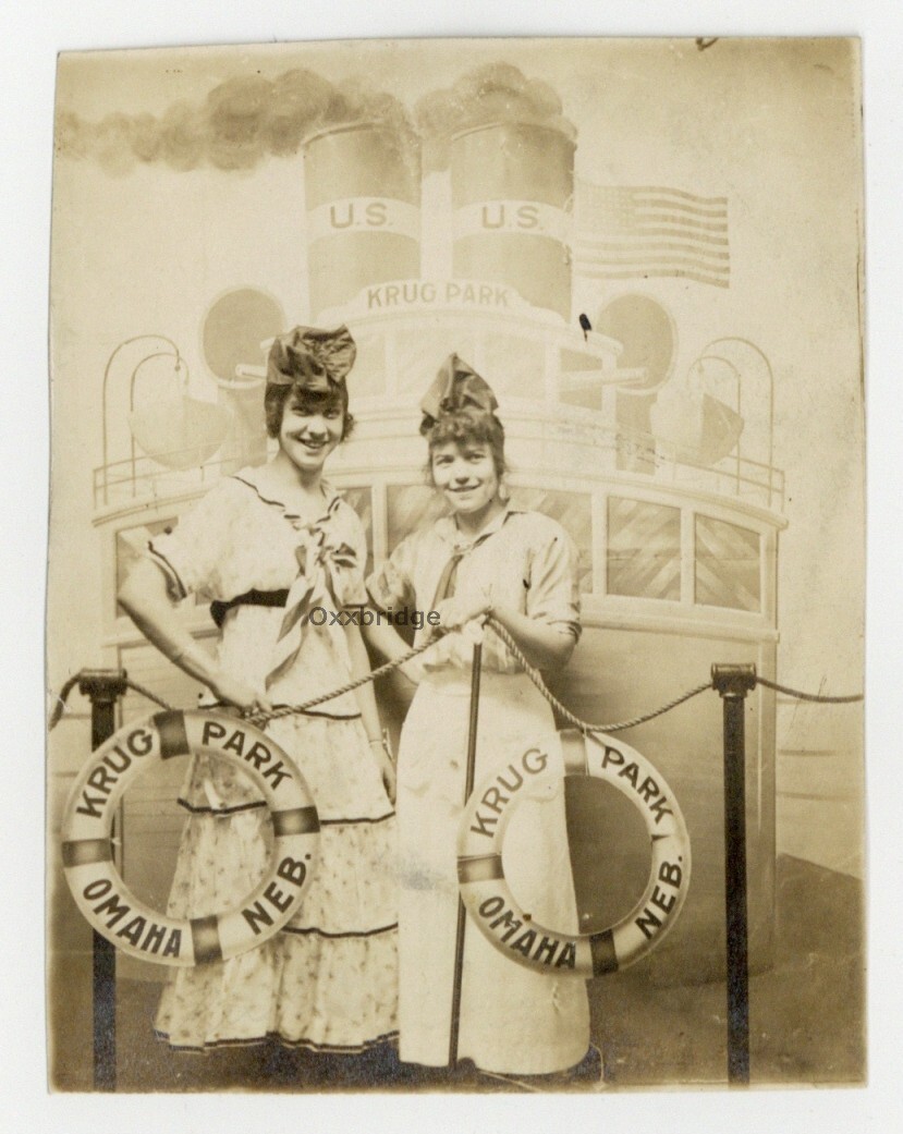 Krug Park 1910 Two Photo Set Omaha NE Amusement Park Fair Carnival Festival 