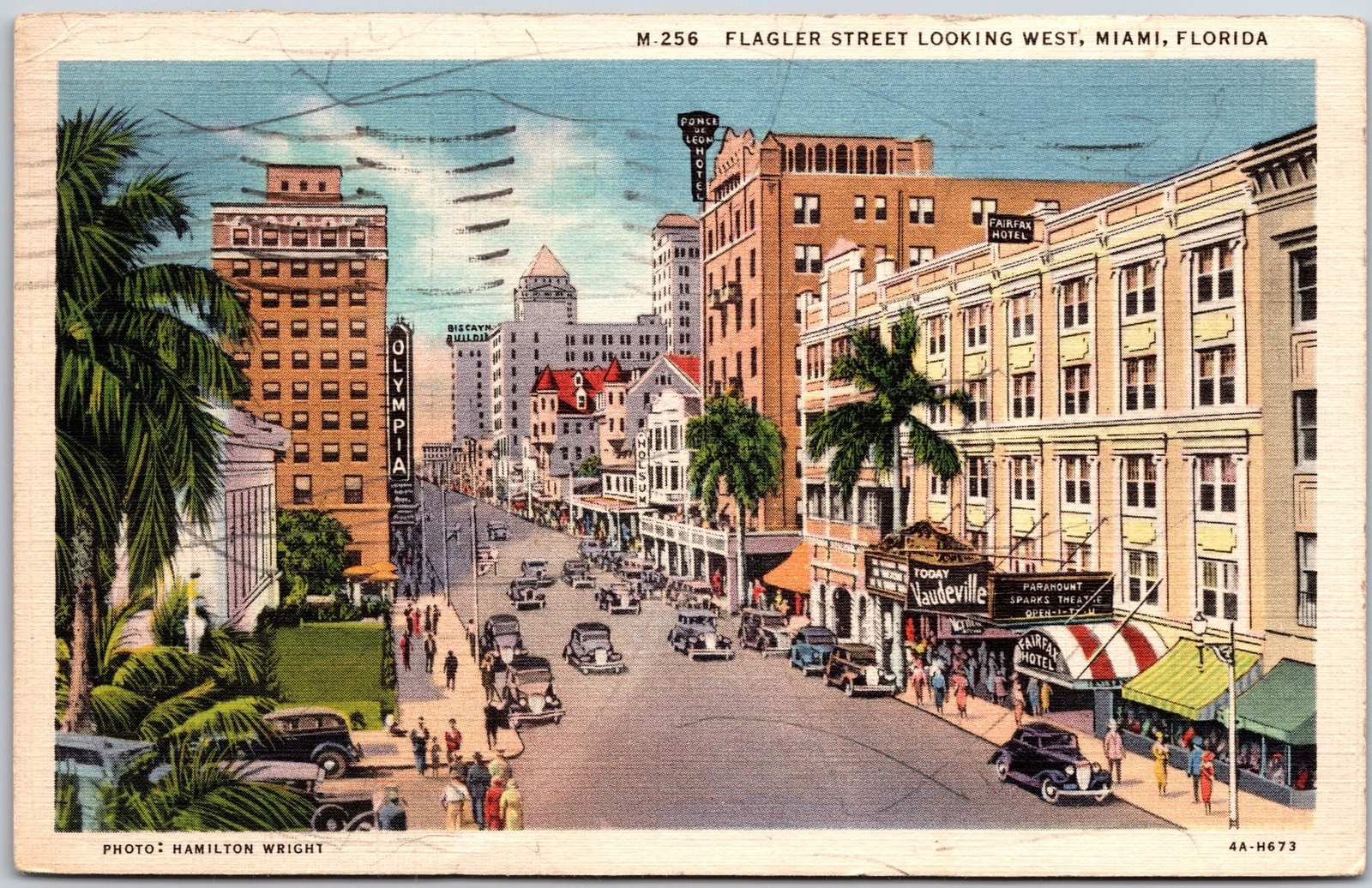 1936 Flagler Street Looking West Miami Florida FL Buildings Posted Postcard
