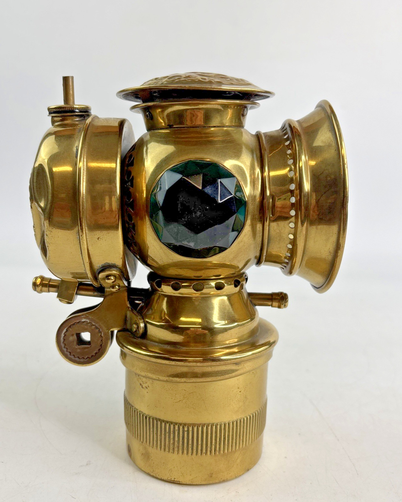Antique 1899 SOLAR Badger Brass Co. Model S Carbide Bicycle Lamp Green Red Lens Antique 1899 SOLAR Badger Brass Co. Model S Carbide Bicycle Lamp Green Red Lens