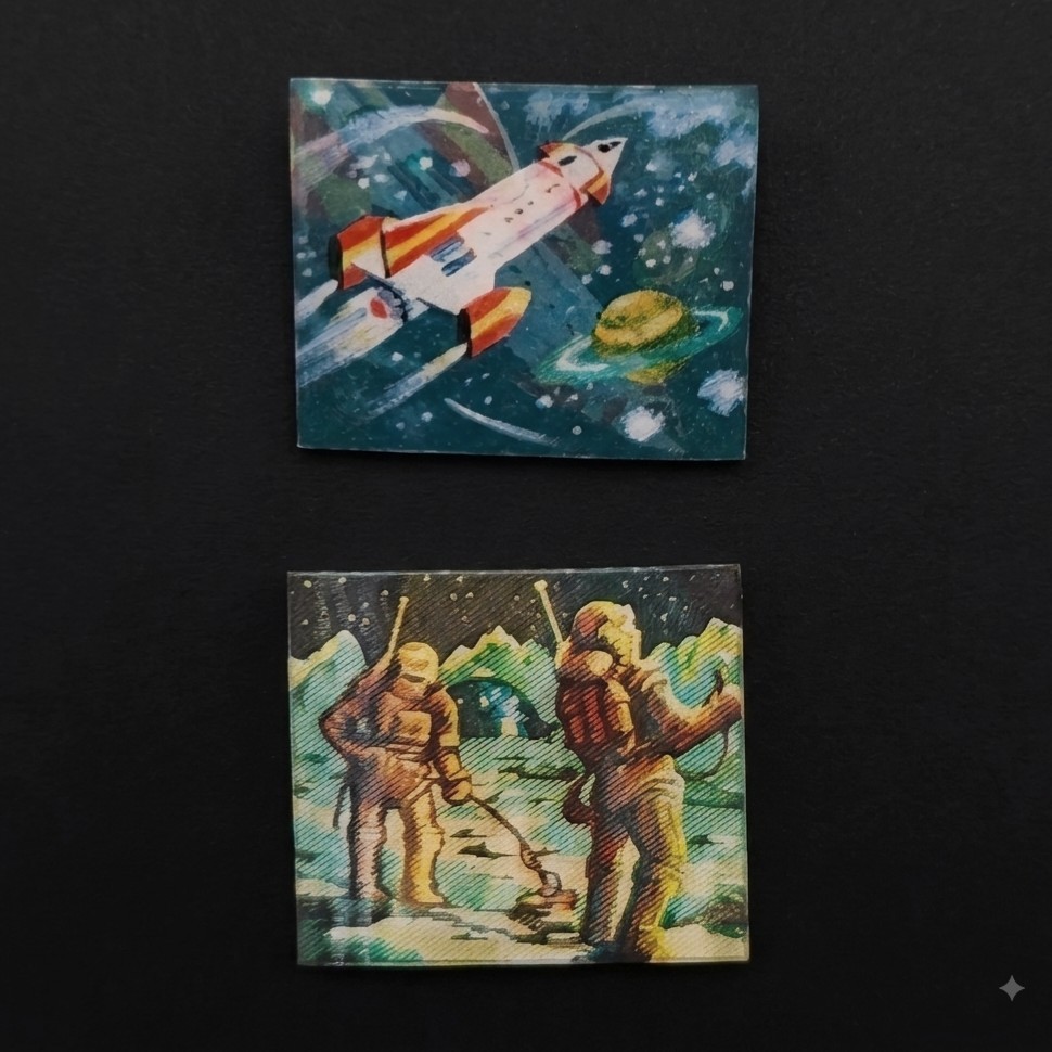 2 Vtg Space Flicker Pins Retro Futurism Vari-Vue Rocket Astronaut Lenticular 60s 2 Vtg Space Flicker Pins Retro Futurism Vari-Vue Rocket Astronaut Lenticular 60s