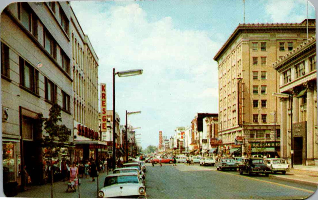 South Bend, Indiana - Looking downtown on Michigan Street - c1950