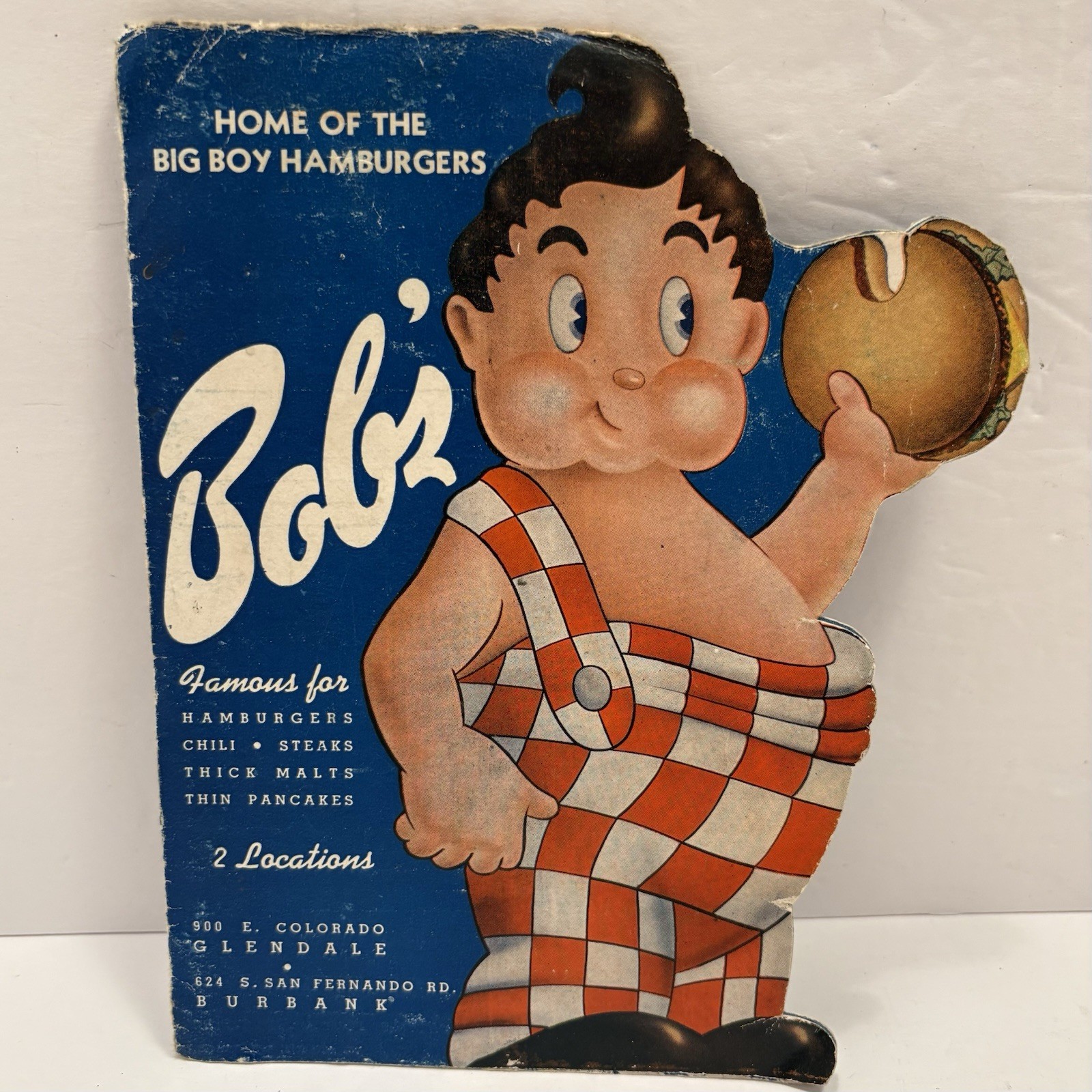 Vintage Bob’s Big Boy Die Cut Menu Glendale & Burbank Restaurant Ephemera