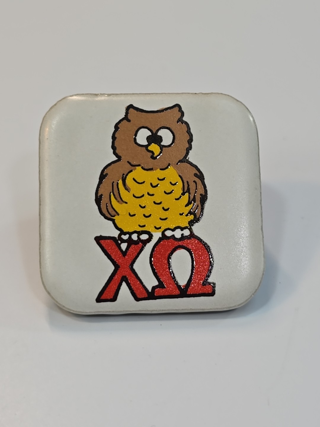 Chi Omega Owl Fridge Magnet Owl  & Greek Letters Small Square