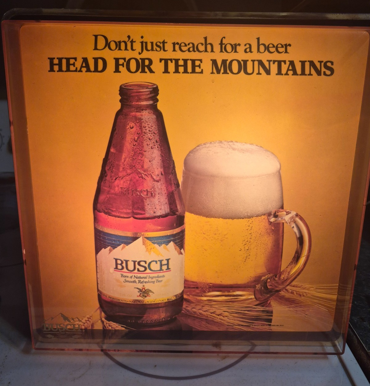 Vintage Busch Beer Lighted Sign “Head for the Mountains” Everbrite WORKING
