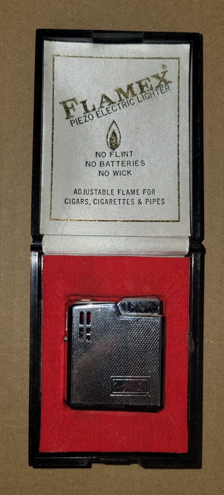 Vintage 1972 Flamex Series 72 Piezo Electric Butane Lighter Japan w/ Case