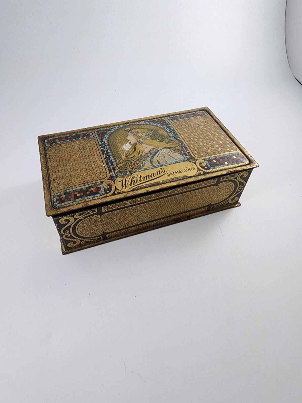 Vintage Whitman's Salmagundi Art Nouveau Mosaic Tin Candy Trinket Box