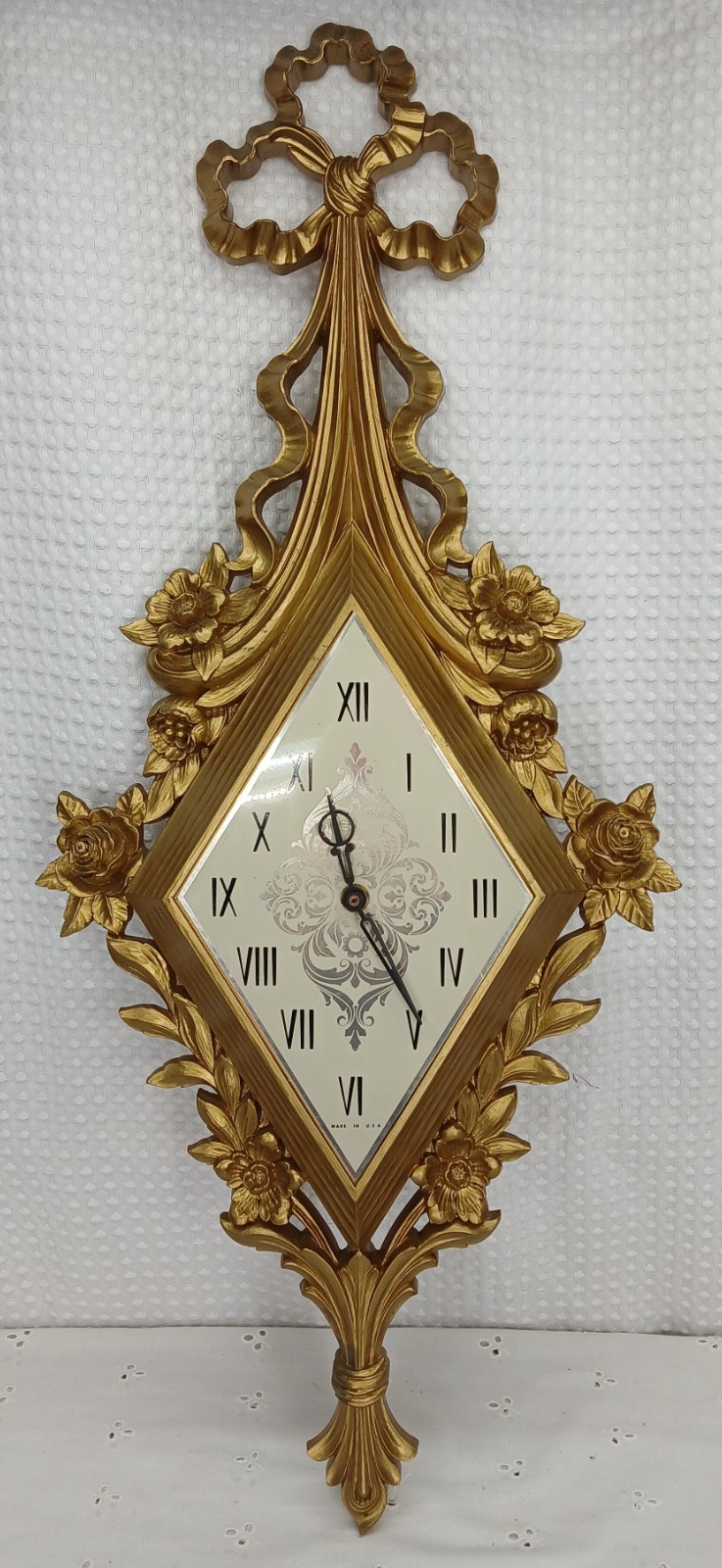 MCM 1969 SYROCO ROCOCO HOLLYWOOD REGENCY WALL CLOCK GOLD USA WORKS 