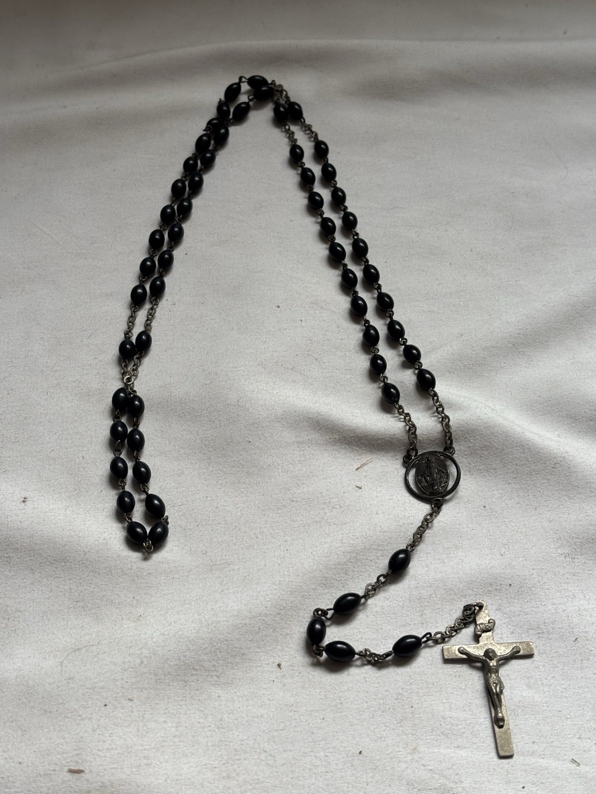Vintage AFCO Marked Sterling Silver Black Beads Rosary Crucifix. “Italy”. 21.5”