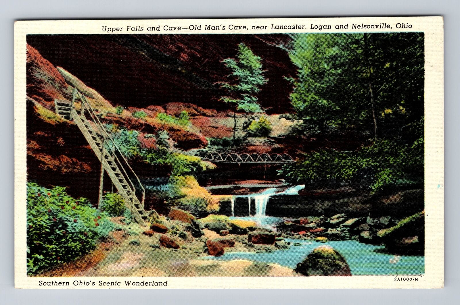 Logan OH-Ohio, Upper Falls and Cave, Old Man's Cave, Antique Vintage Postcard