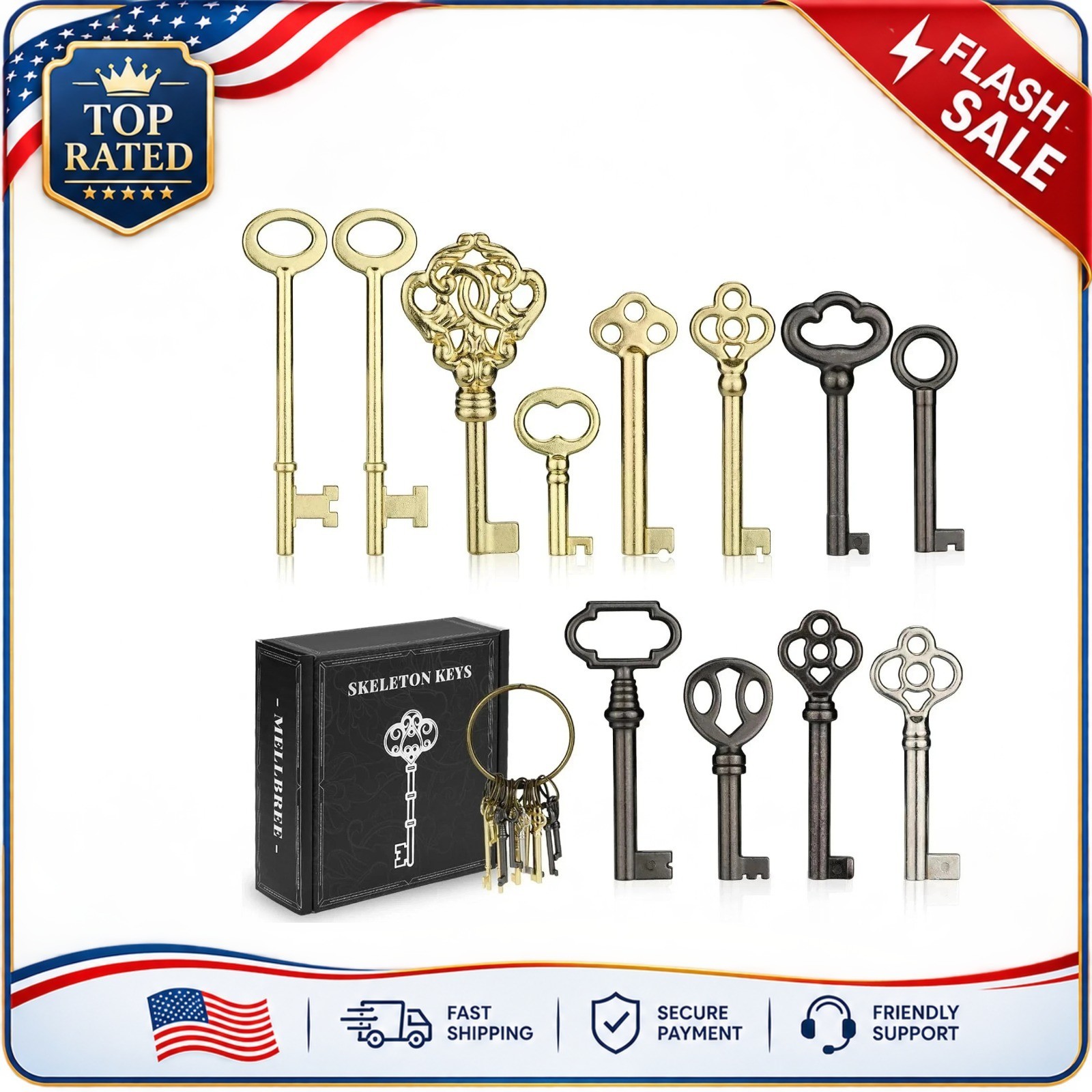 12pcs Skeleton Key Set | Universal Hollow Barrel Keys for Antique Cabinet Door