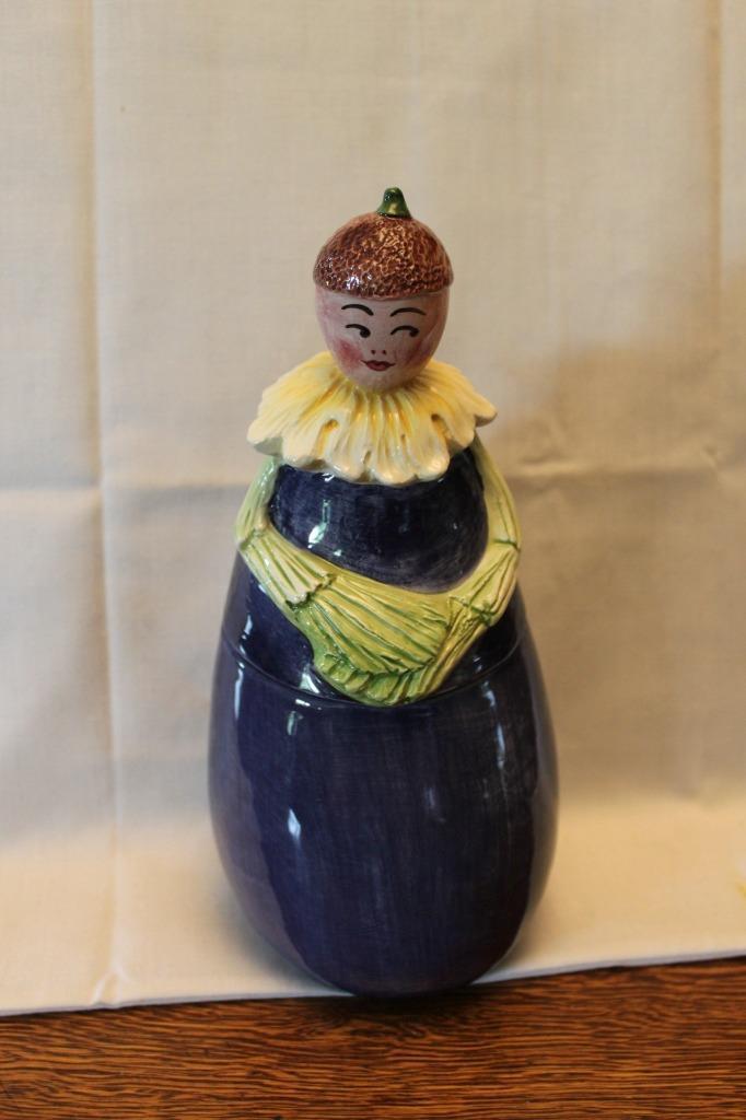 Vintage Anthropomorphic Horchow Italy Covered Jar Lady Eggplant Neiman Marcus