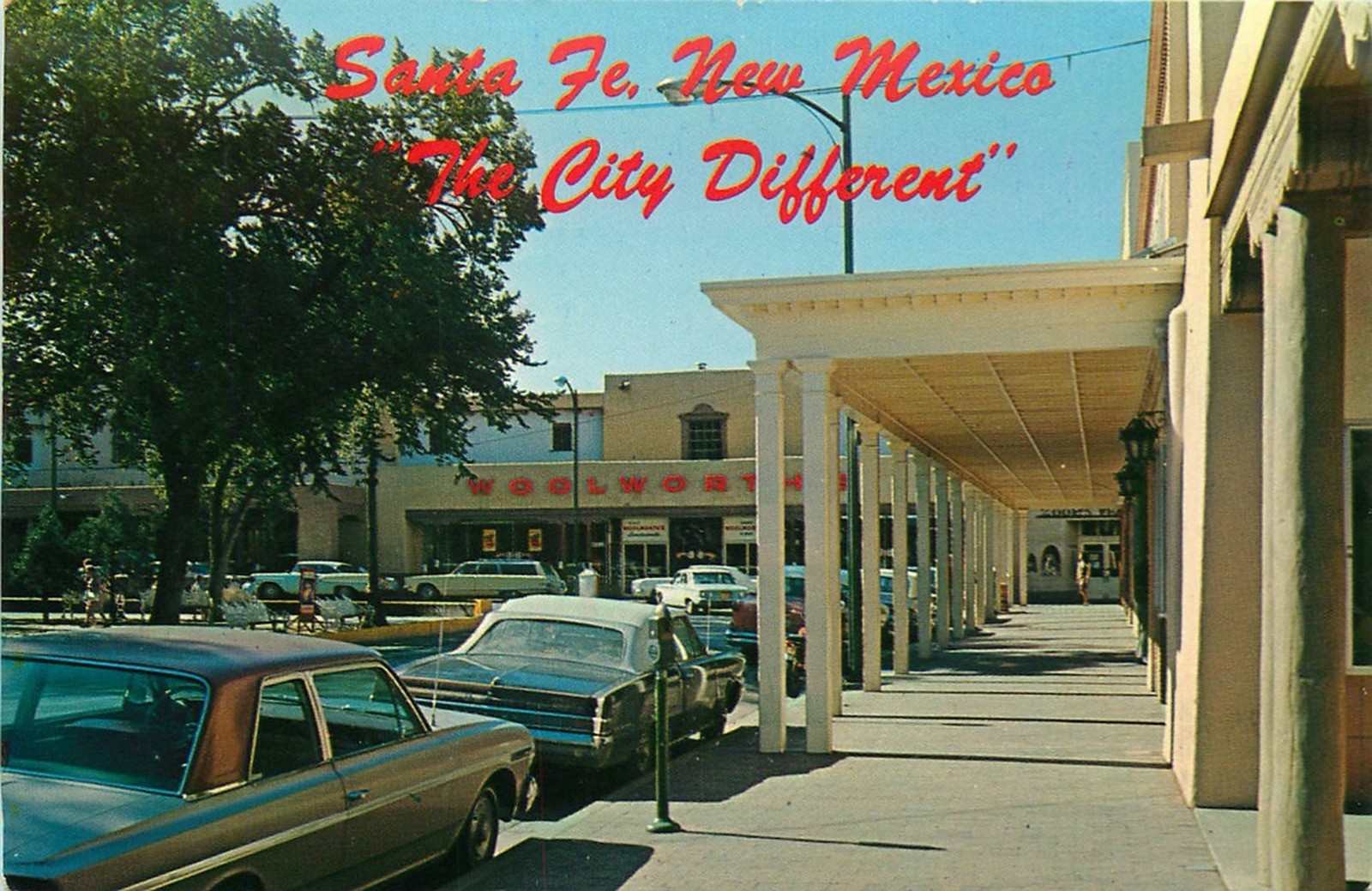 c1970 Santa Fe New Mexico Downtown Plaza San Francisco Strt Woolworths Postcard