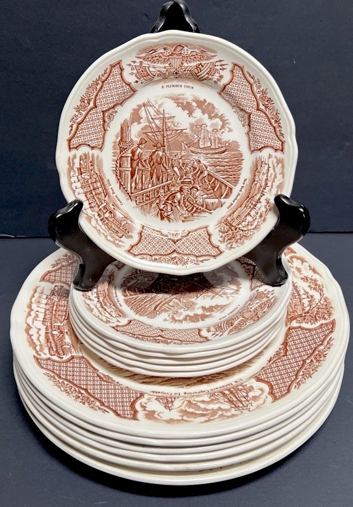 12 VTG Alfred Meakin Friendship Of Salem 6 Dinner Plates 6 Side Plates ENGLAND
