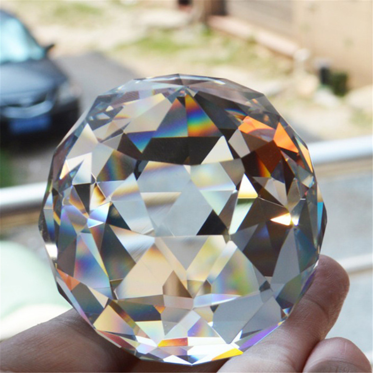 Feng Shui Clear Crystal Sphere Faceted Gazing Ball Prisms Suncatcher Decor US