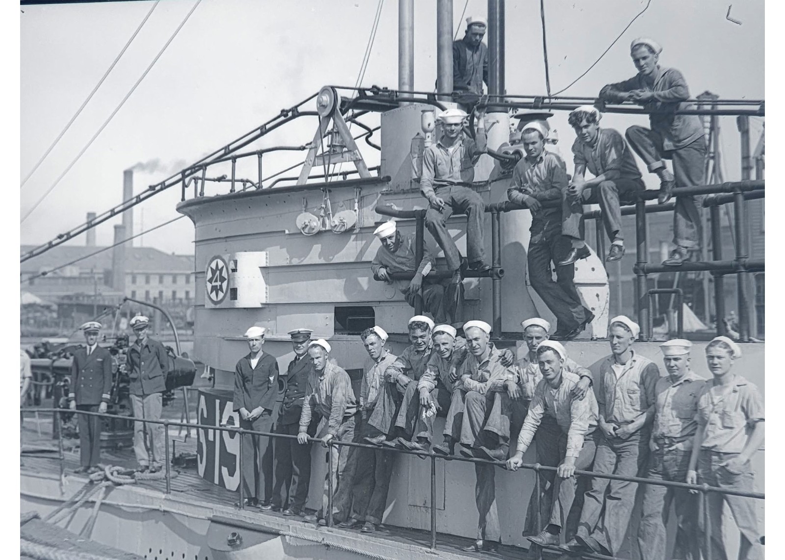 1928 US Navy Submarine USS S-19 Crew Boston Navy Yard Seamen Glass Negative OOAK